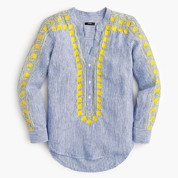J.Crew Blue&Yellow Linen Tunic Top Blouse Sz.S NWT - Picture 1 of 11